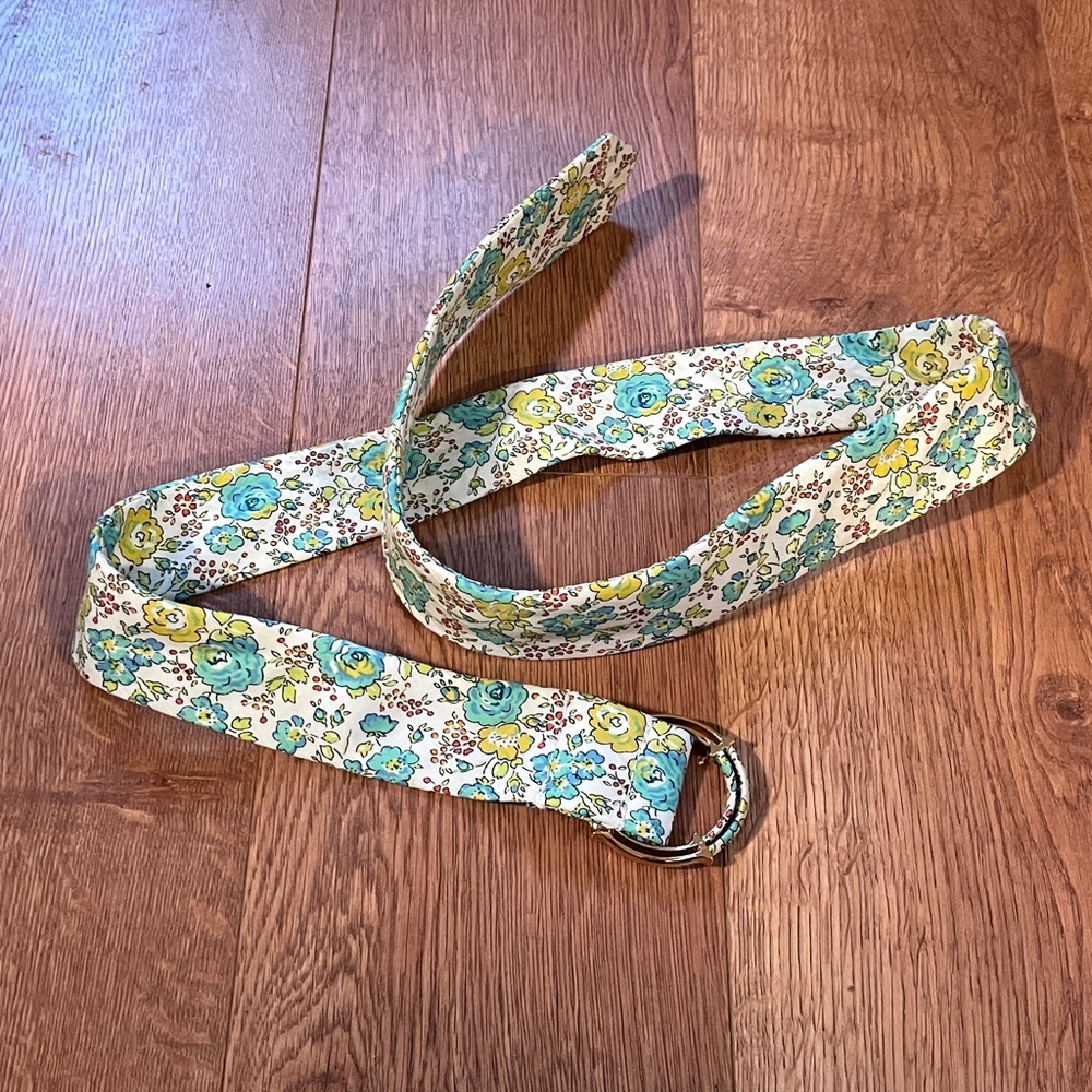 J. Crew Floral Patterned Belt with Gold Buckle